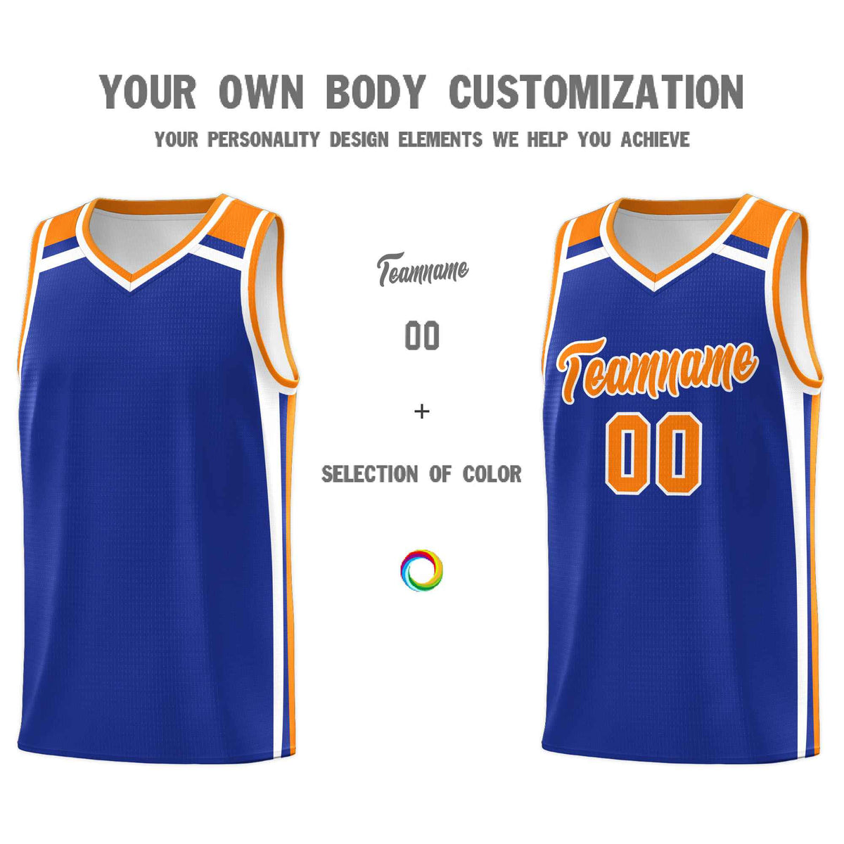Custom Royal Blue White Orange Trendy Color Charge Series Sports Uniform Basketball Jersey