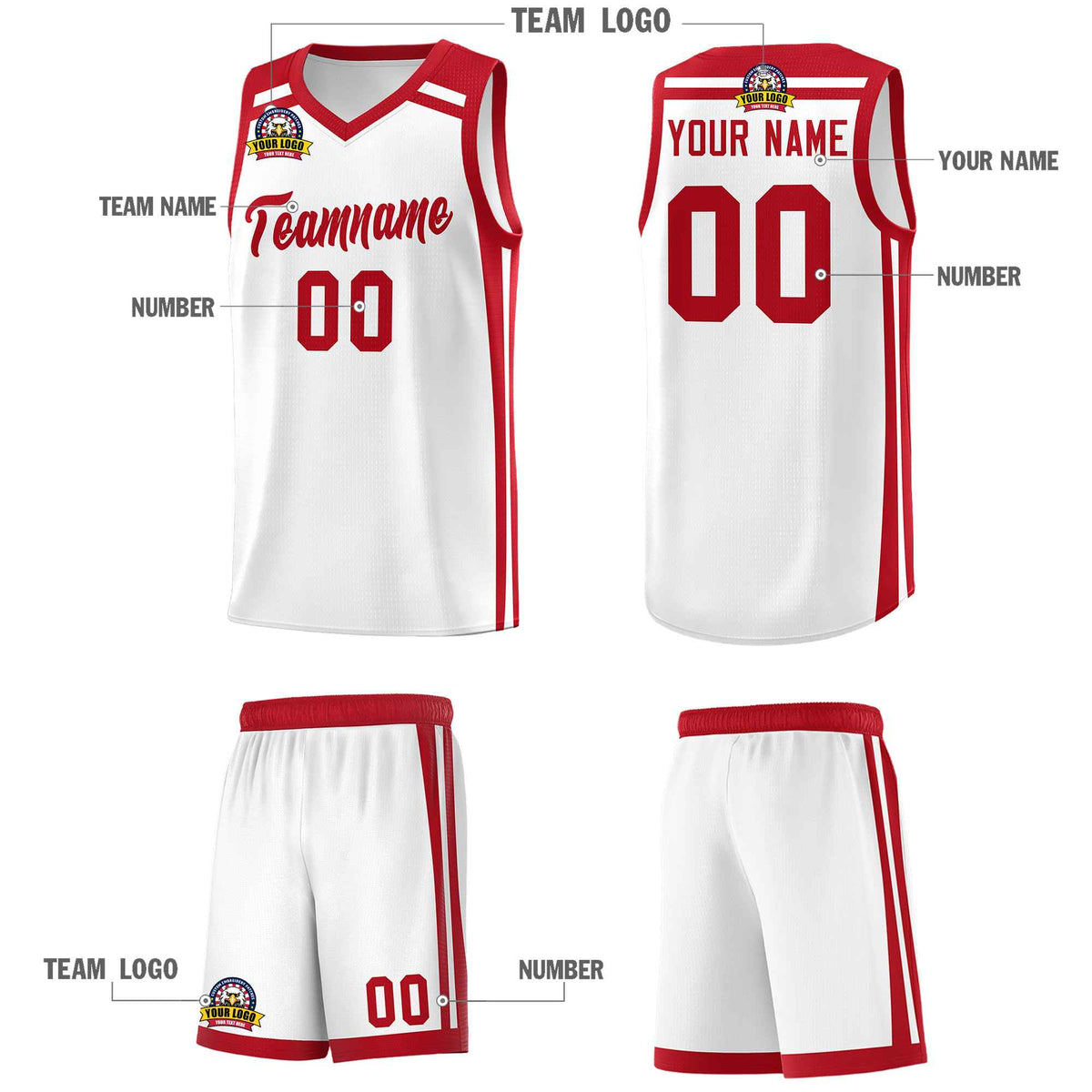 Custom White Red  Trendy Color Charge Series Sports Uniform Basketball Jersey