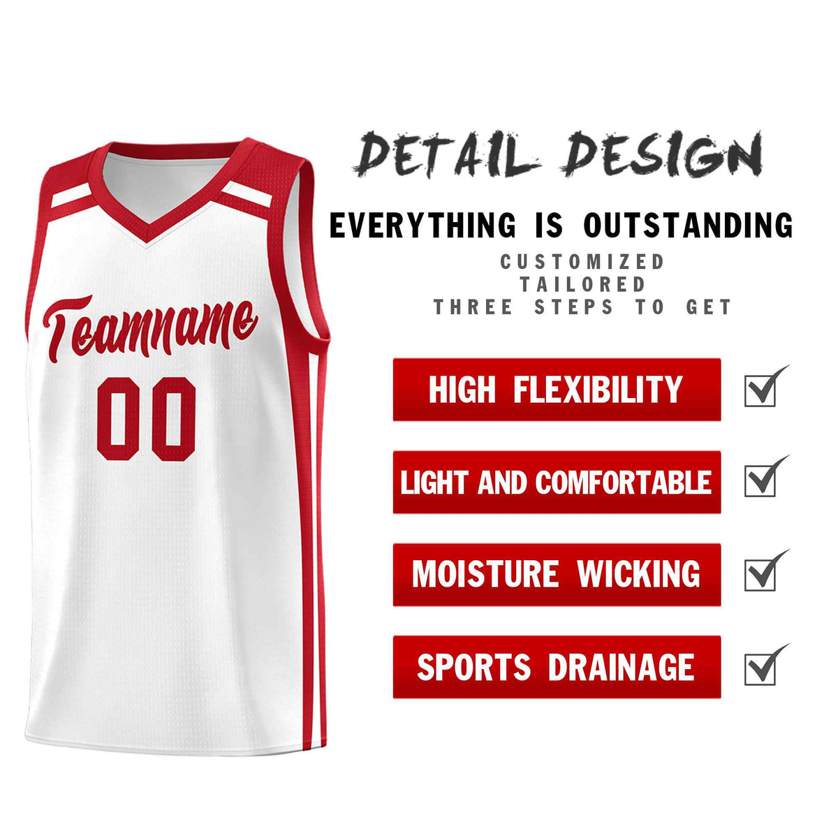 Custom White Red  Trendy Color Charge Series Sports Uniform Basketball Jersey