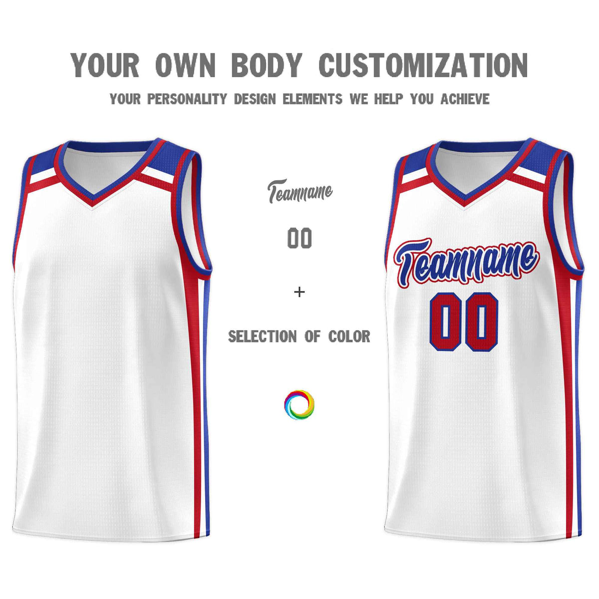 Custom White Royal Blue Red Trendy Color Charge Series Sports Uniform Basketball Jersey
