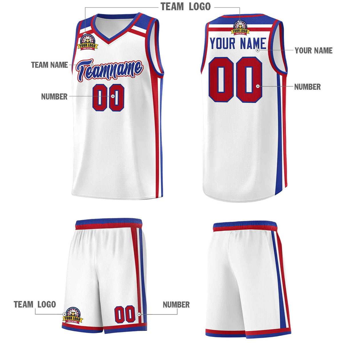Custom White Royal Blue Red Trendy Color Charge Series Sports Uniform Basketball Jersey