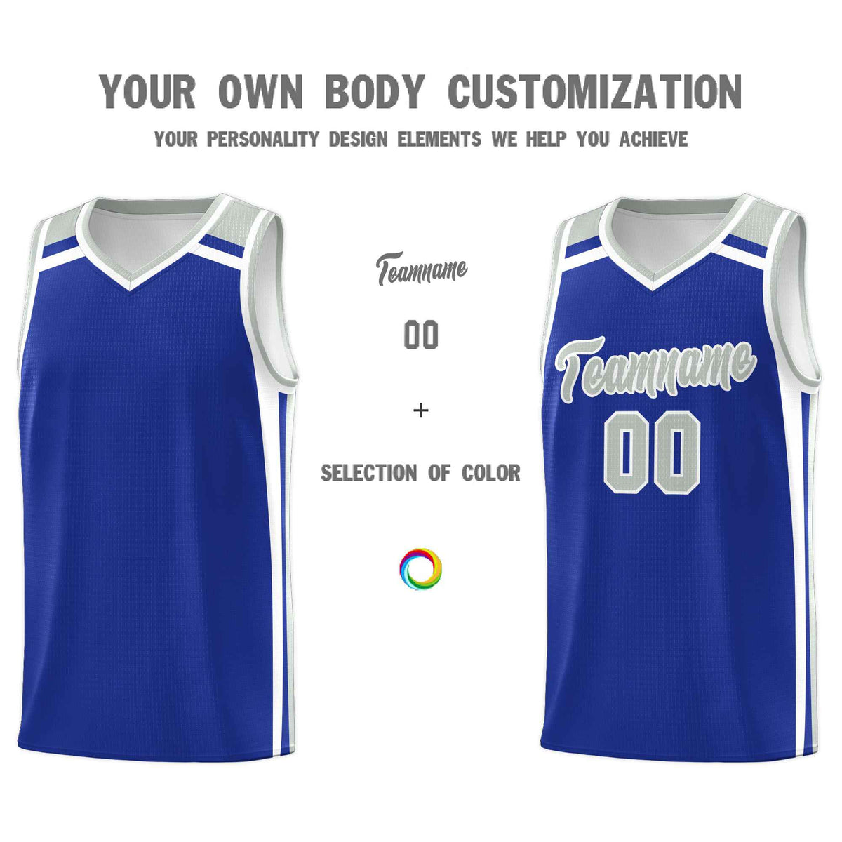 Custom Royal Blue White Gray Trendy Color Charge Series Sports Uniform Basketball Jersey