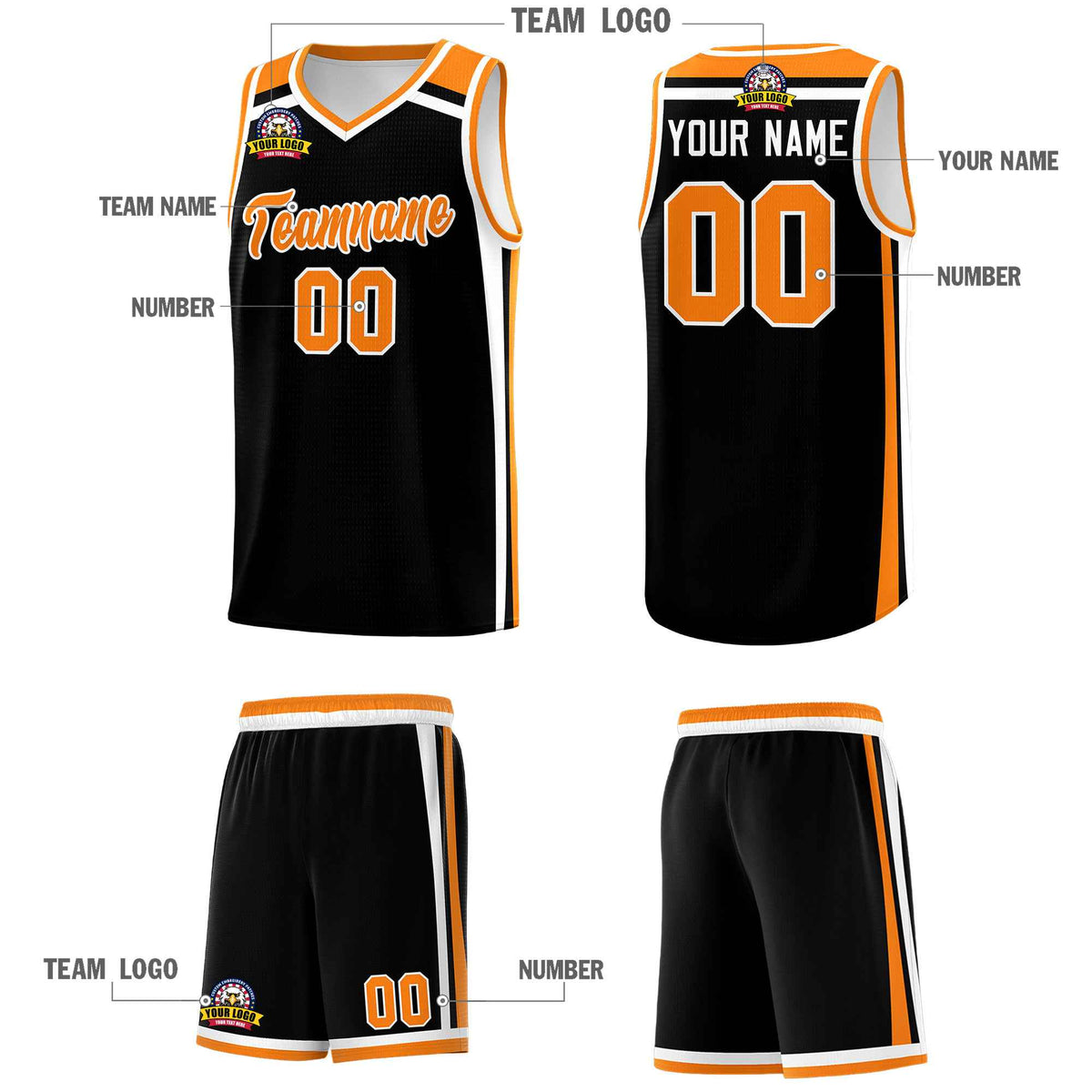 Custom Black Orange White Trendy Color Charge Series Sports Uniform Basketball Jersey