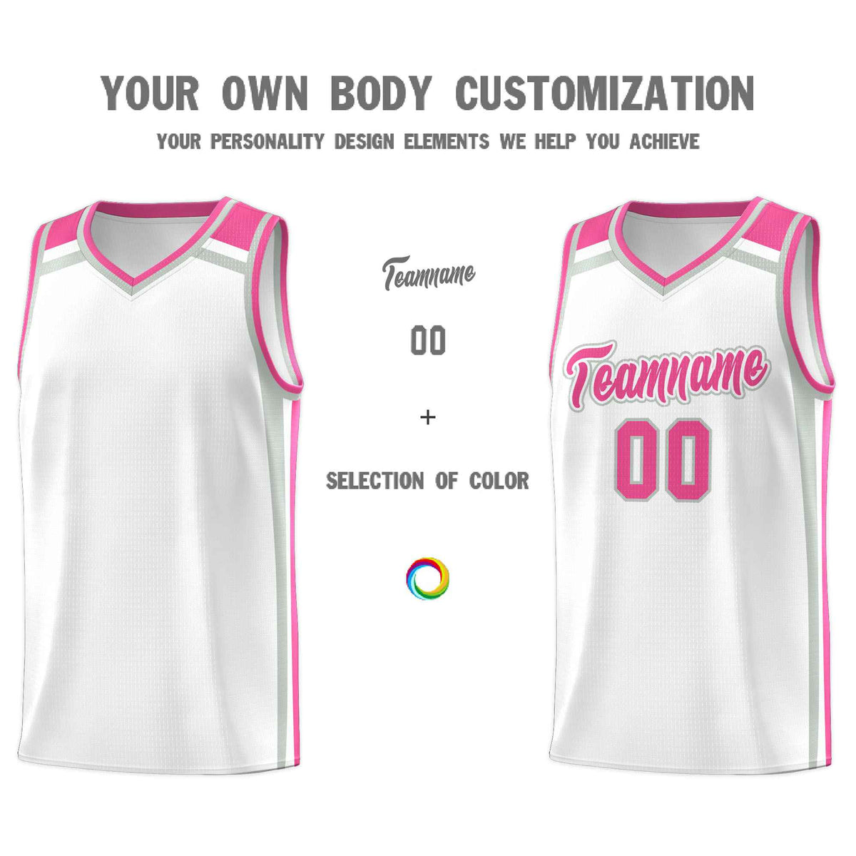 Custom White Gray Pink Trendy Color Charge Series Sports Uniform Basketball Jersey