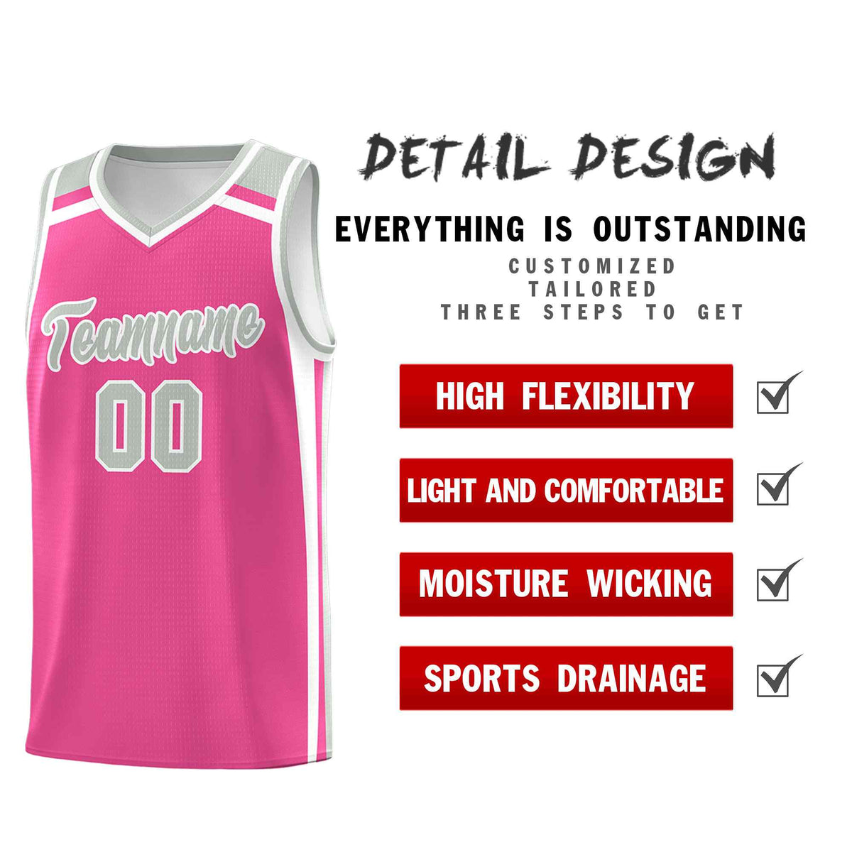 Custom Pink White Gray Trendy Color Charge Series Sports Uniform Basketball Jersey