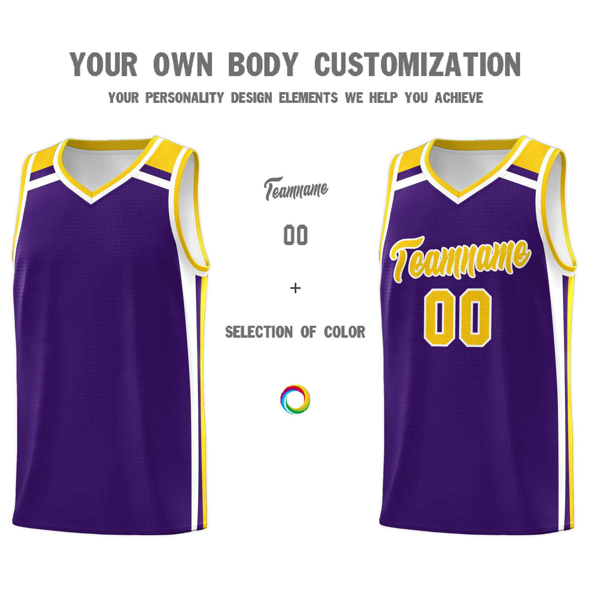Custom Purple Gold White Trendy Color Charge Series Sports Uniform Basketball Jersey
