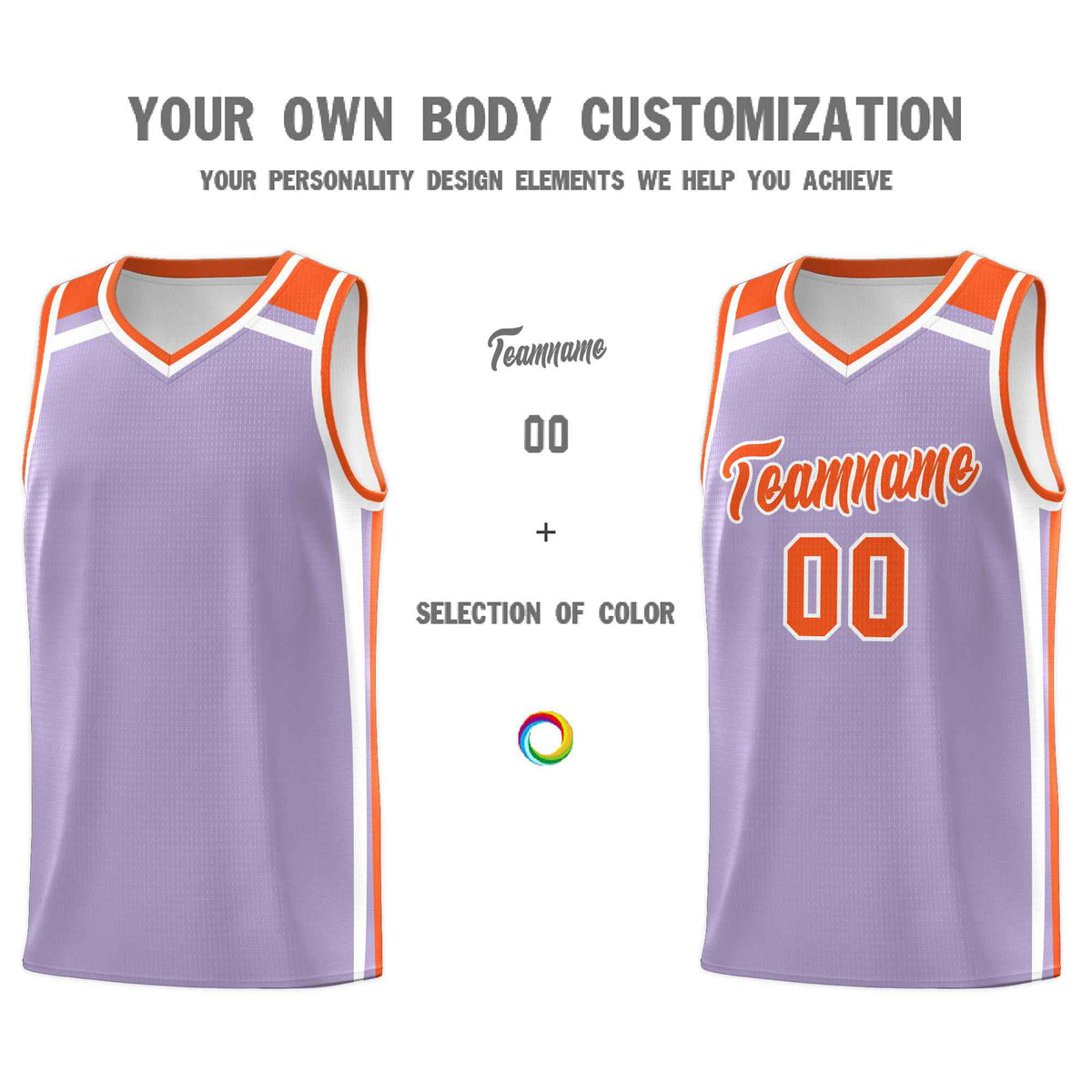 Custom Light Purple Orange White Trendy Color Charge Series Sports Uniform Basketball Jersey