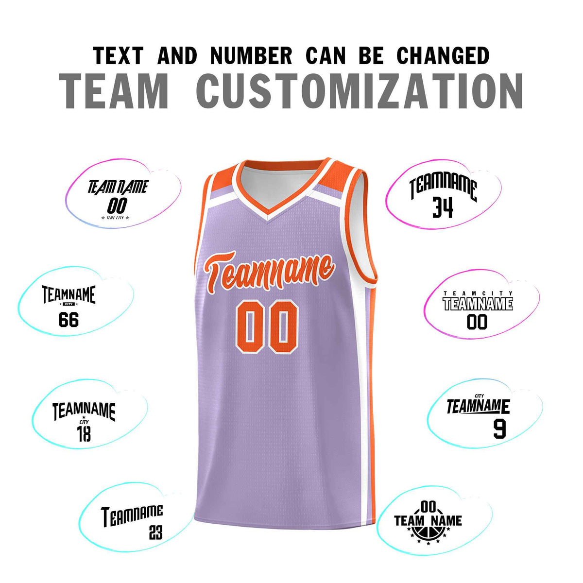 Custom Light Purple Orange White Trendy Color Charge Series Sports Uniform Basketball Jersey