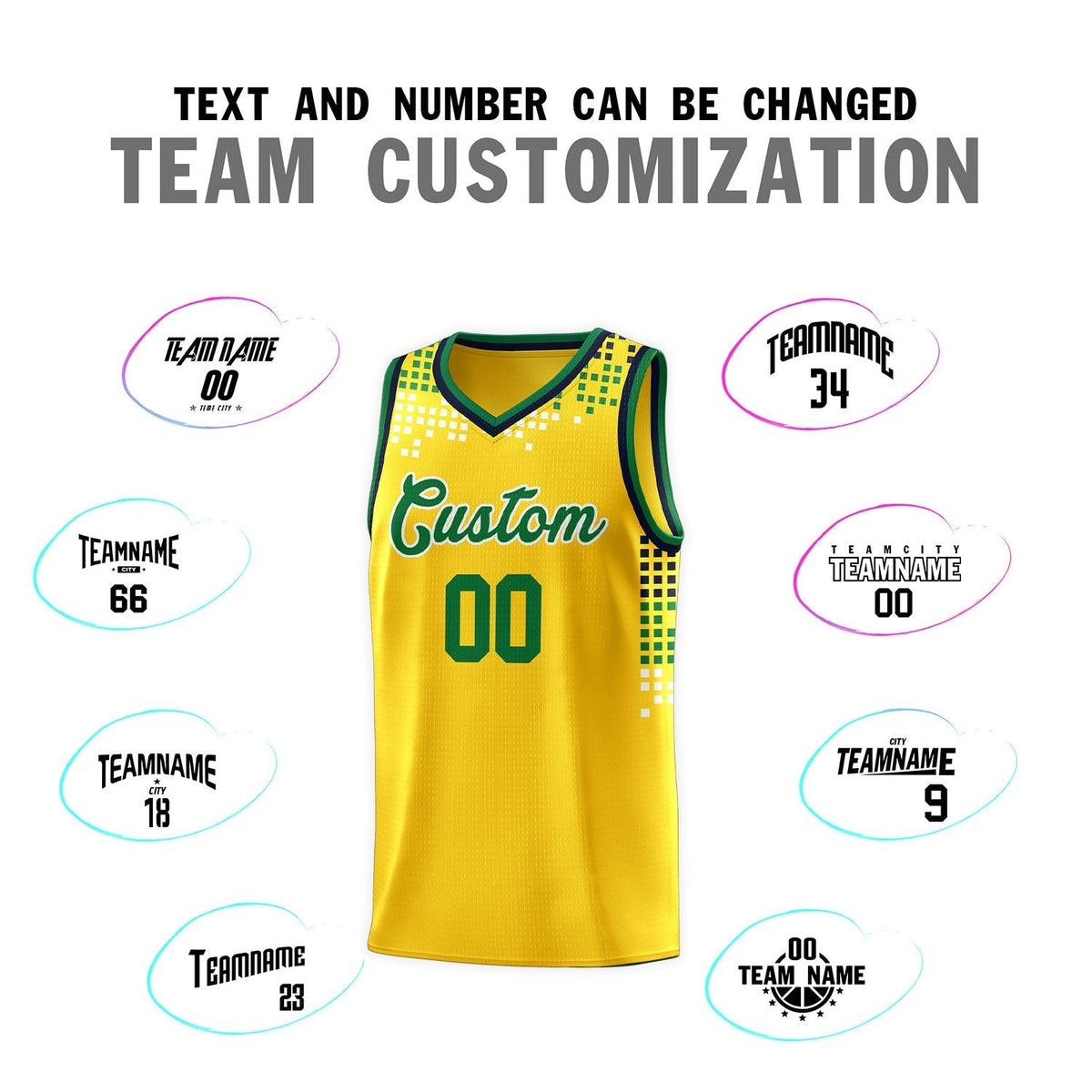 Custom Yellow Square Grid Graffiti Pattern Sports Uniform Basketball Jersey