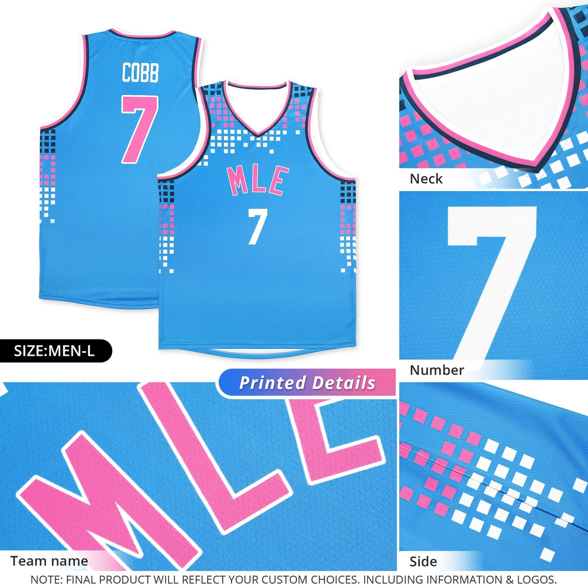 Maillot de basket-ball personnalisé bleu poudre avec motif graffiti à grille carrée