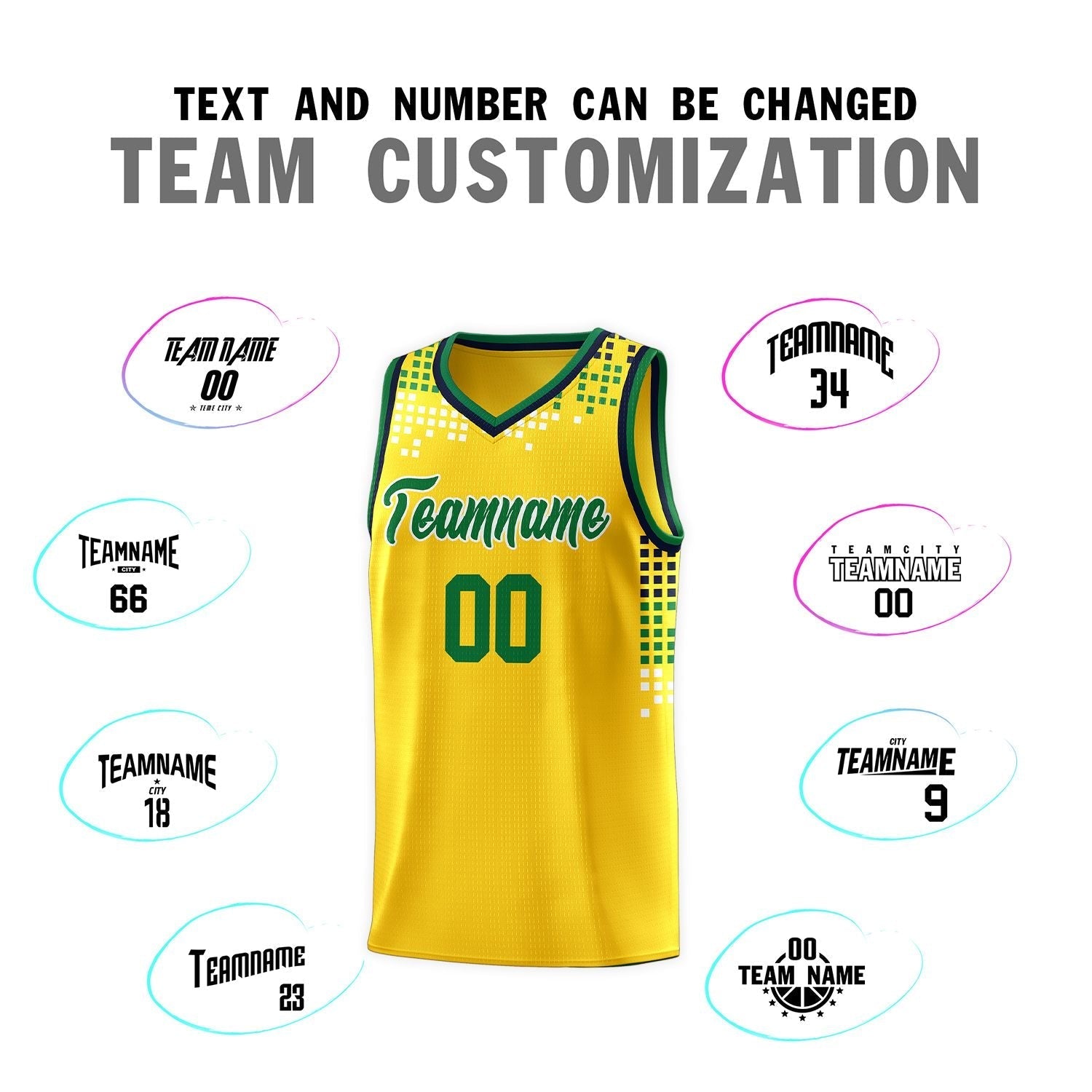 Custom Yellow Square Grid Graffiti Pattern Sports Uniform Basketball Jersey
