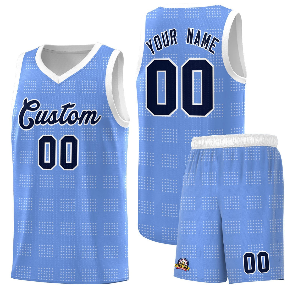 Custom Light Blue White Trailblazer Dot Pattern Sports Uniform Basketball Jersey |KXKSHOP