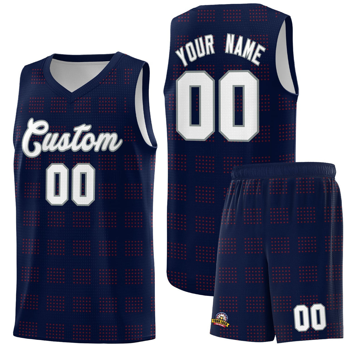 Custom Navy Red Trailblazer Dot Pattern Sports Uniform Basketball Jersey |KXKSHOP