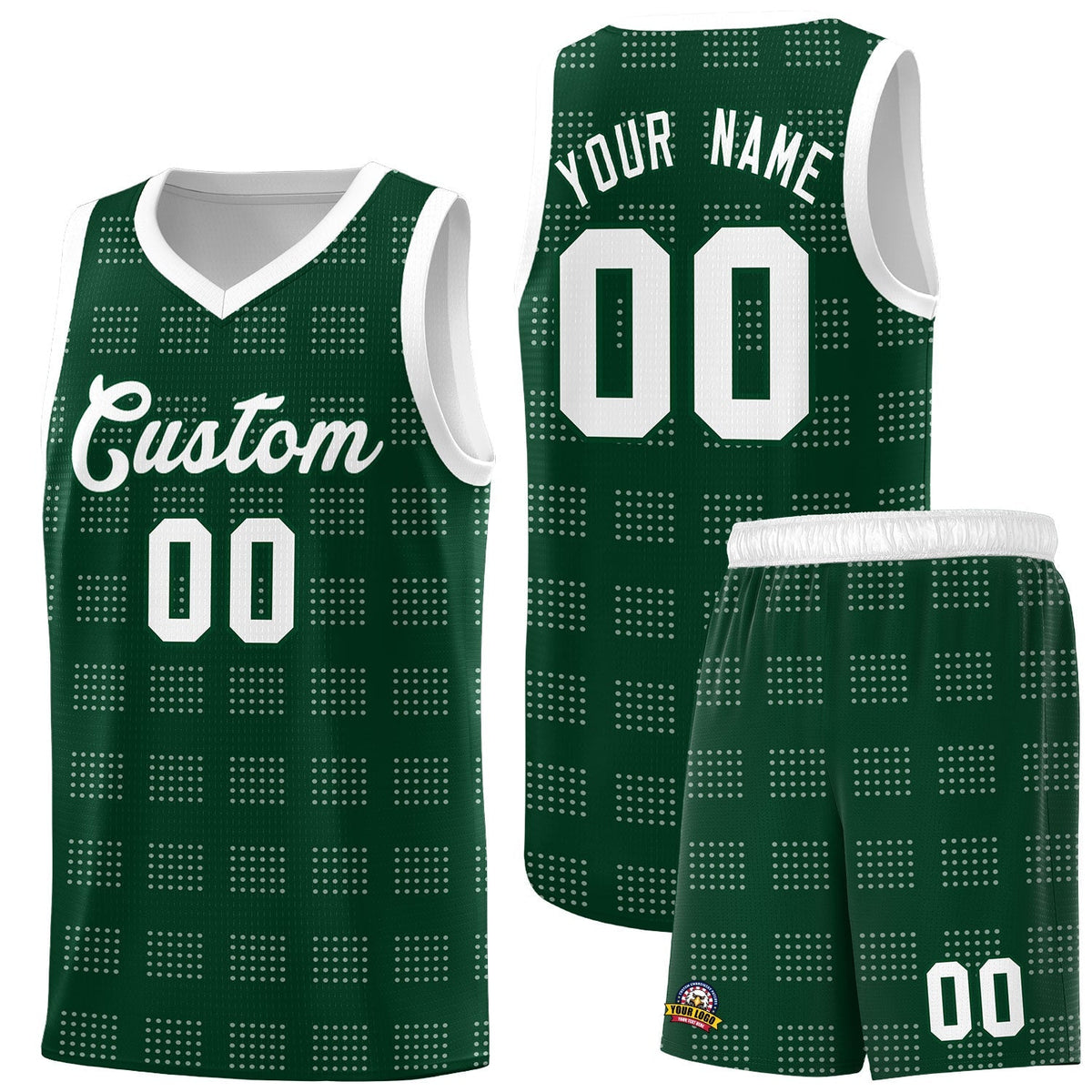 Custom Hunter Green White Trailblazer Dot Pattern Sports Uniform Basketball Jersey |KXKSHOP