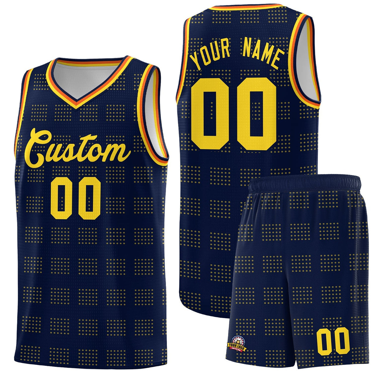 Custom Navy Gold Trailblazer Dot Pattern Sports Uniform Basketball Jersey |KXKSHOP