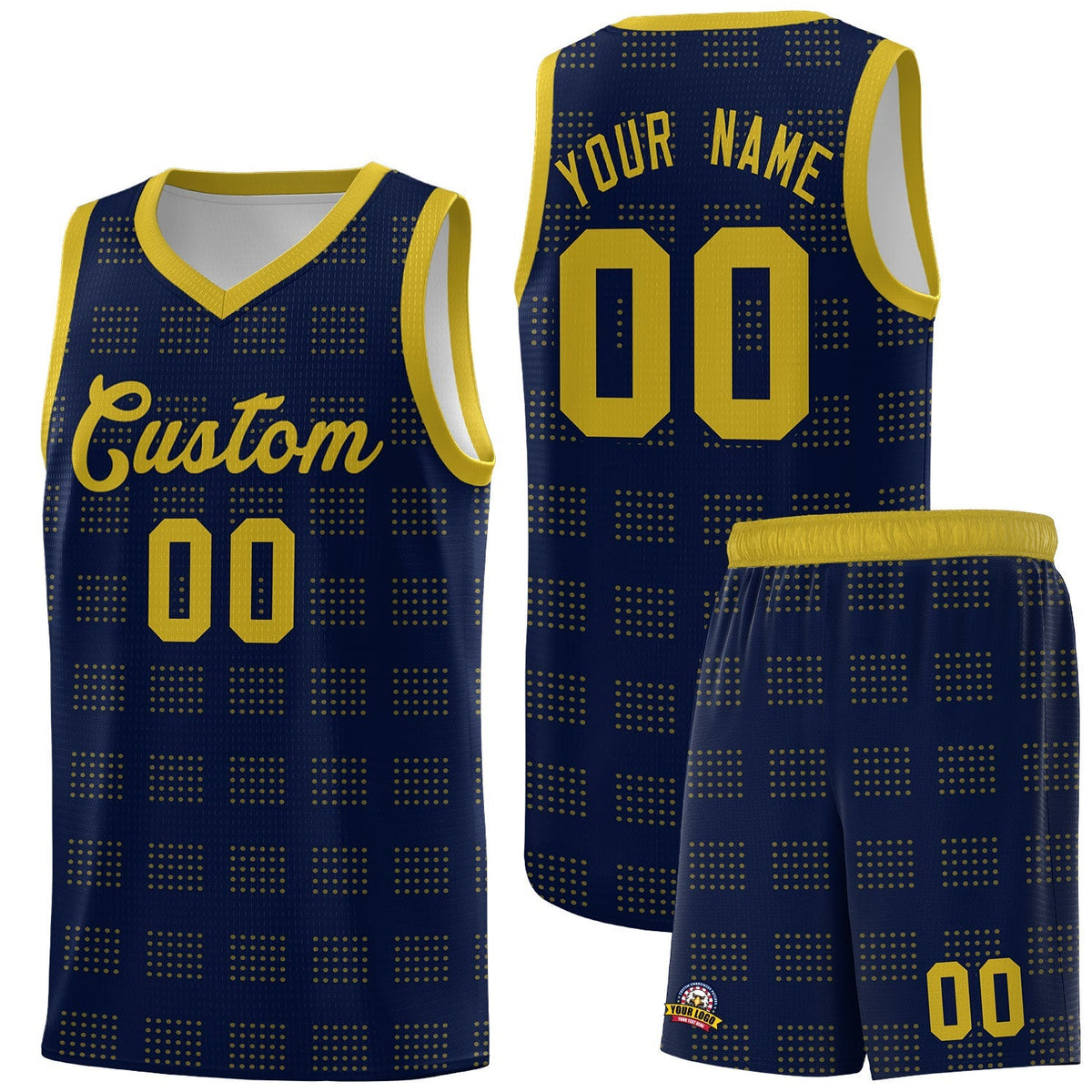 Custom Navy Old Gold Trailblazer Dot Pattern Sports Uniform Basketball Jersey |KXKSHOP