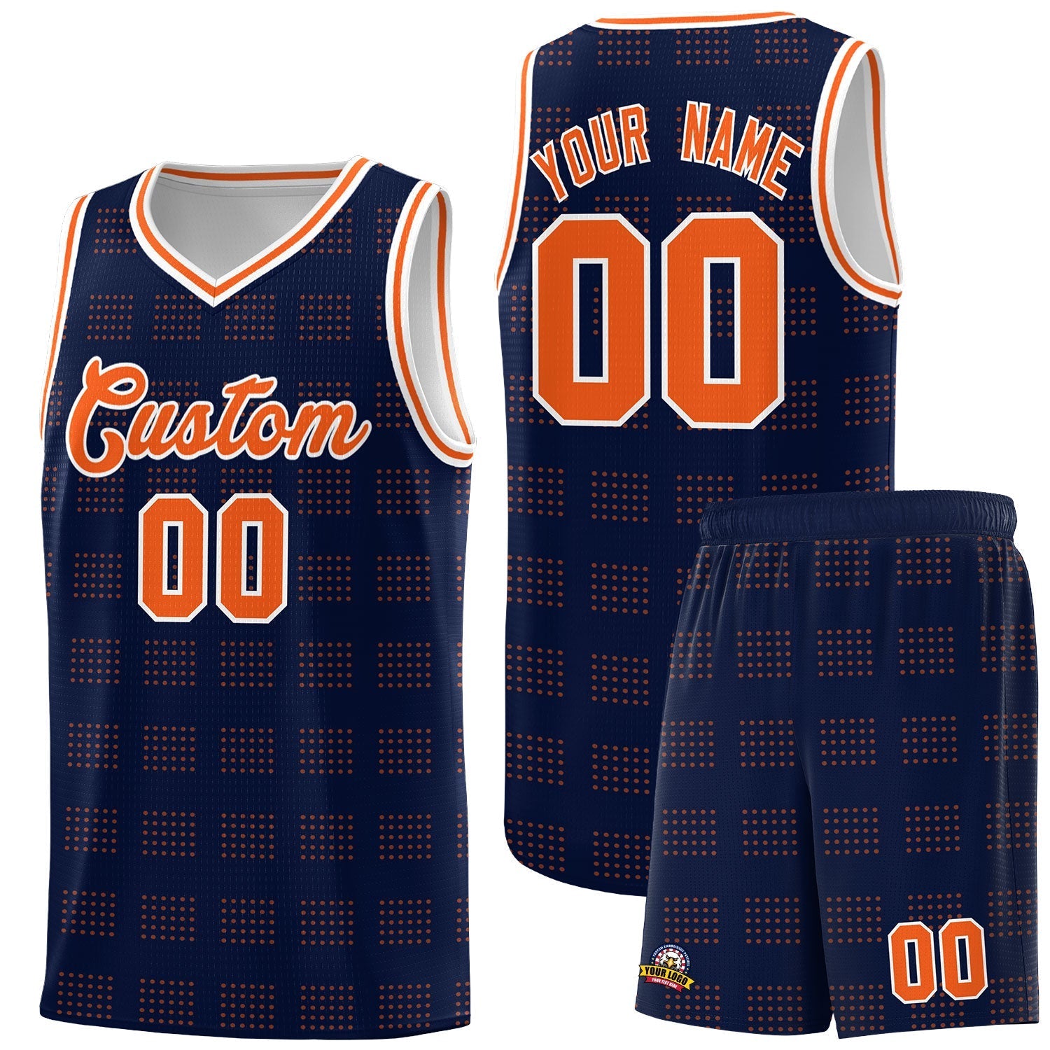 Custom Navy Orange Trailblazer Dot Pattern Sports Uniform Basketball Jersey |KXKSHOP