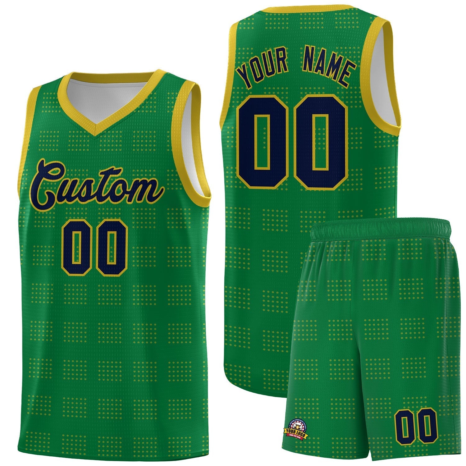 Custom Kelly Green Old Gold Trailblazer Dot Pattern Sports Uniform Basketball Jersey |KXKSHOP