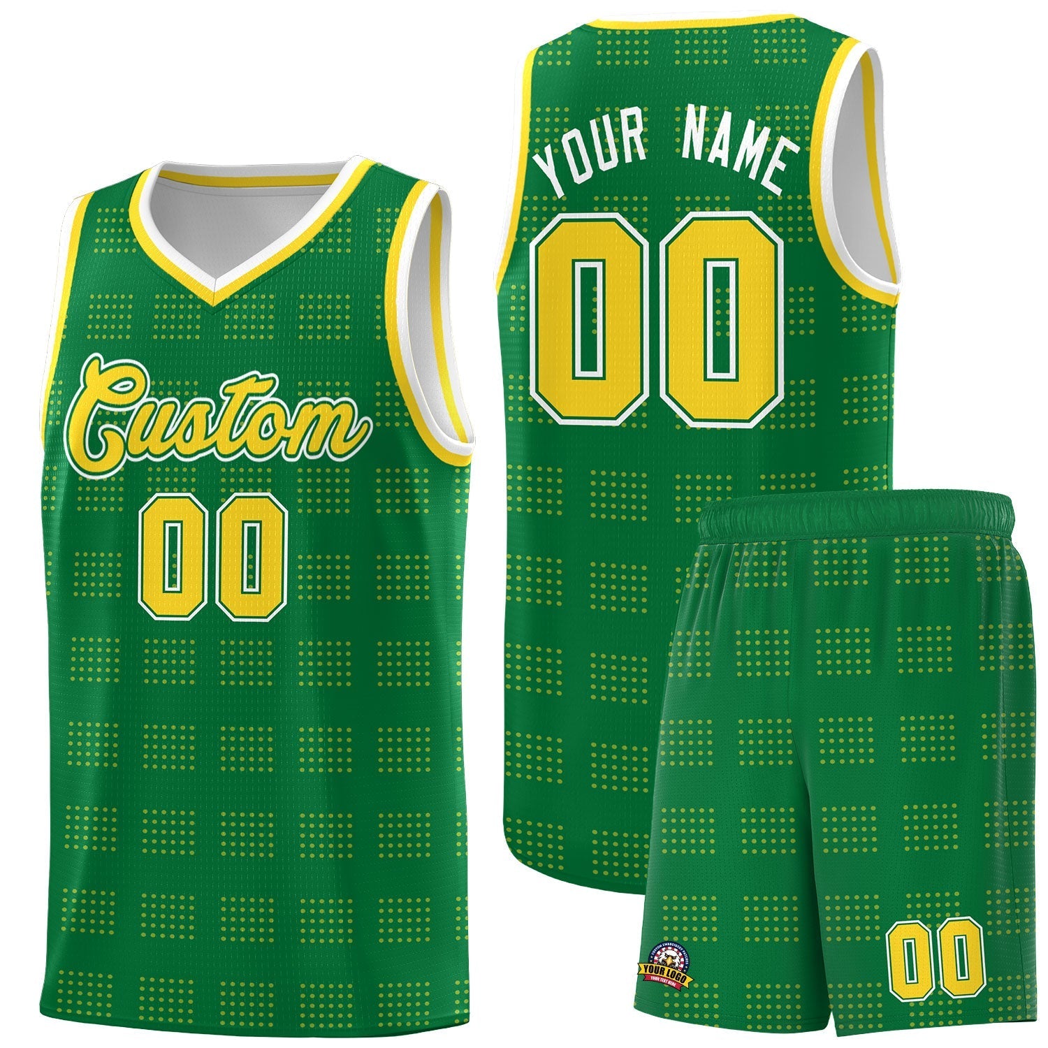Custom Kelly Green Gold Trailblazer Dot Pattern Sports Uniform Basketball Jersey |KXKSHOP
