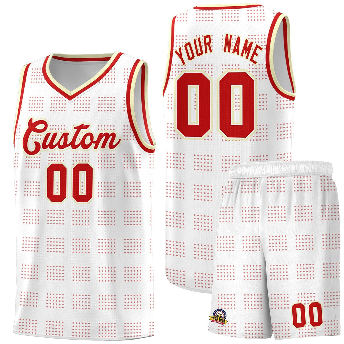 Custom White Red Trailblazer Dot Pattern Sports Uniform Basketball Jersey |KXKSHOP