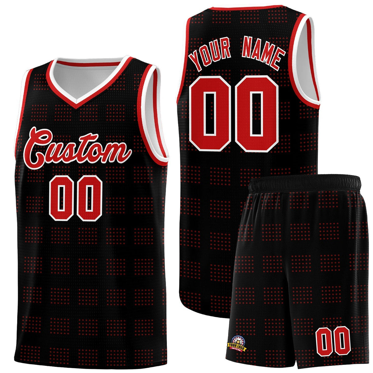 Custom Black Red Trailblazer Dot Pattern Sports Uniform Basketball Jersey |KXKSHOP