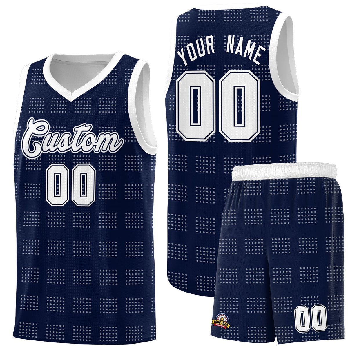 Custom Navy White Trailblazer Dot Pattern Sports Uniform Basketball Jersey |KXKSHOP