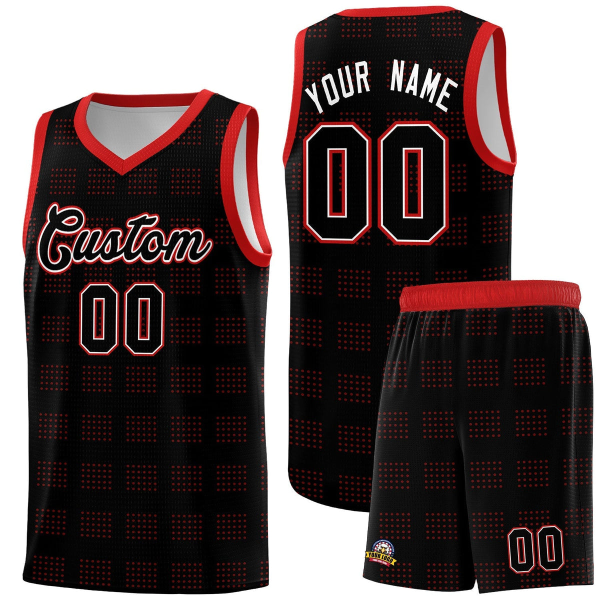 Custom Black Red Trailblazer Dot Pattern Sports Uniform Basketball Jersey |KXKSHOP