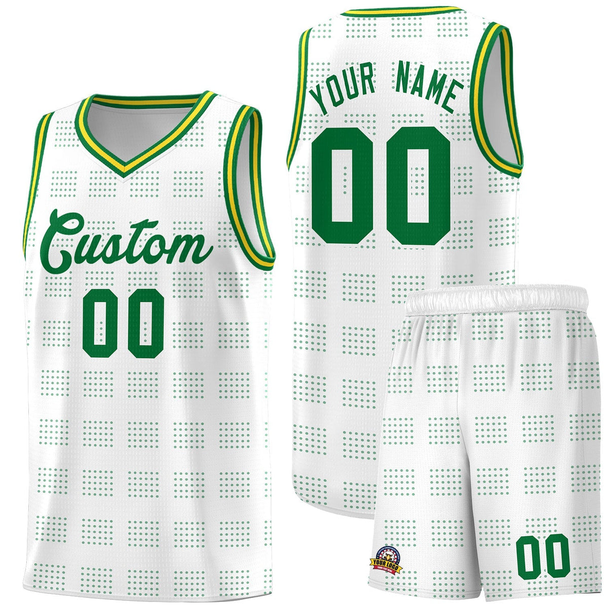 Custom White Kelly Green Trailblazer Dot Pattern Sports Uniform Basketball Jersey |KXKSHOP