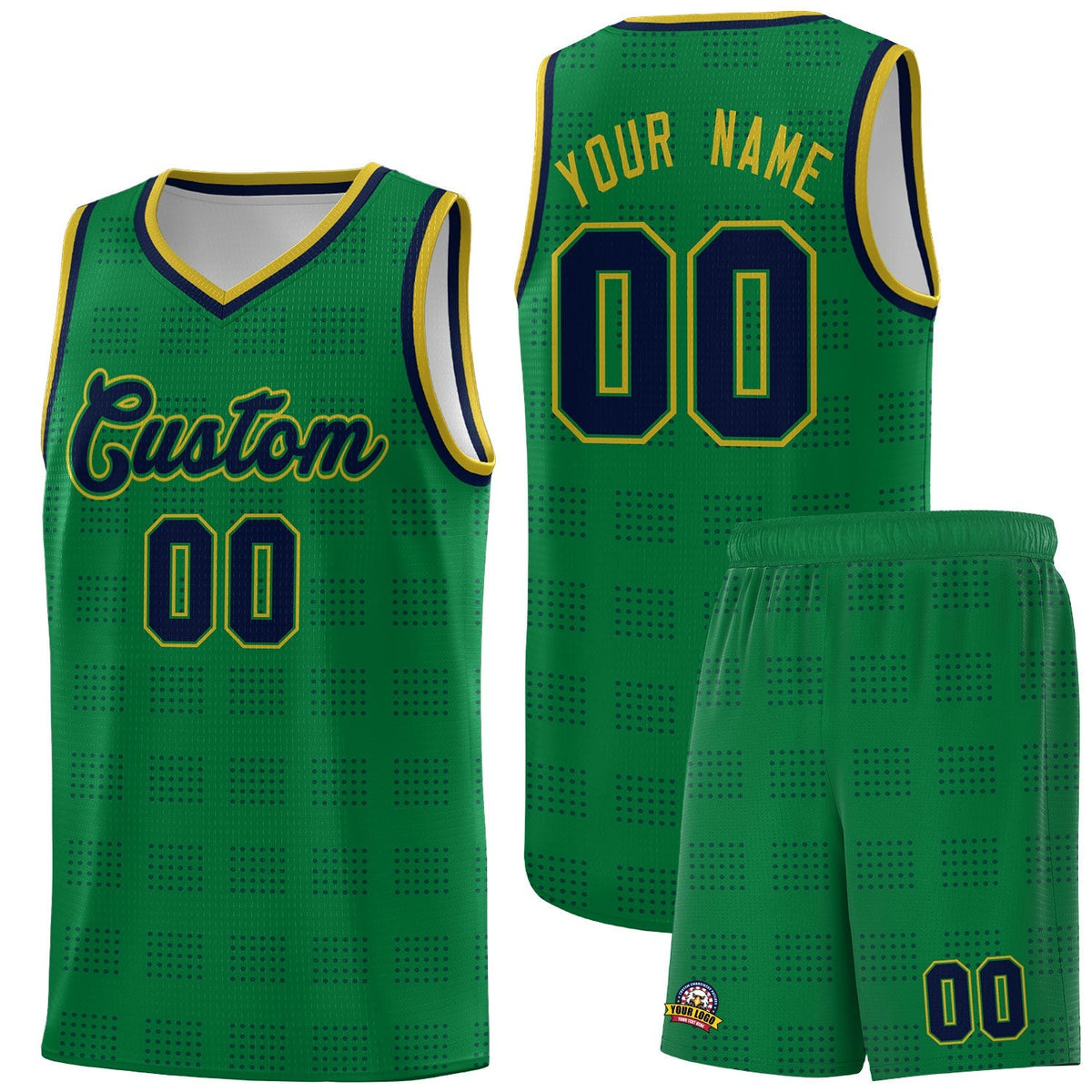 Custom Kelly Green Navy Trailblazer Dot Pattern Sports Uniform Basketball Jersey |KXKSHOP