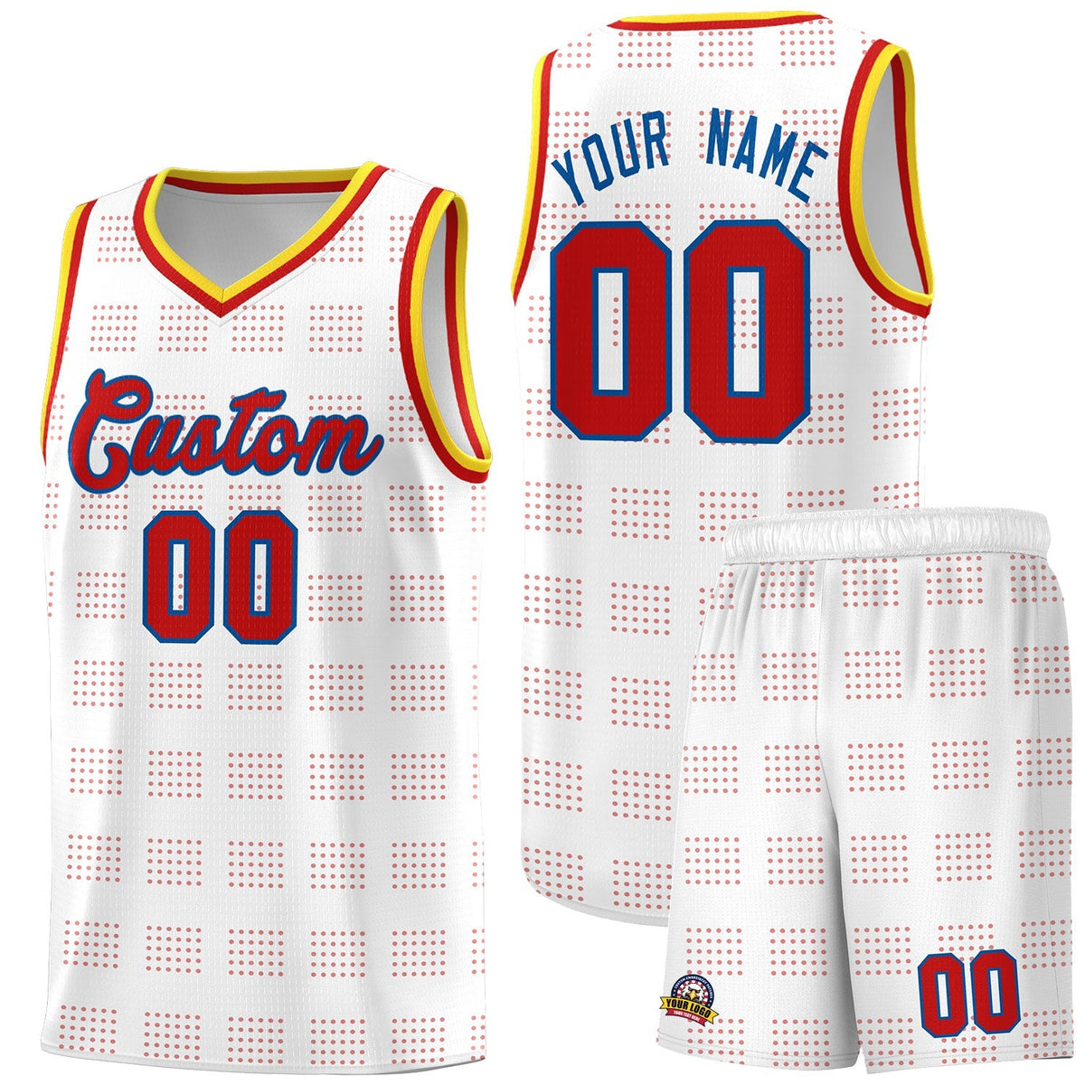 Custom White Red Trailblazer Dot Pattern Sports Uniform Basketball Jersey |KXKSHOP