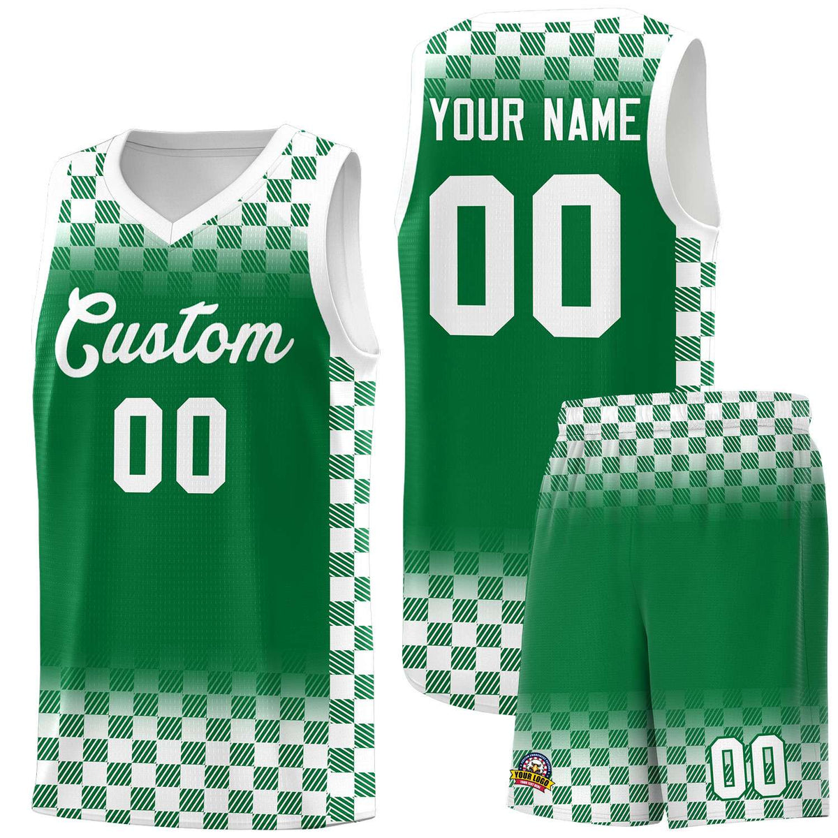 Custom Kelly Green White Classic Plaid Pattern Sports Uniform Basketball Jersey