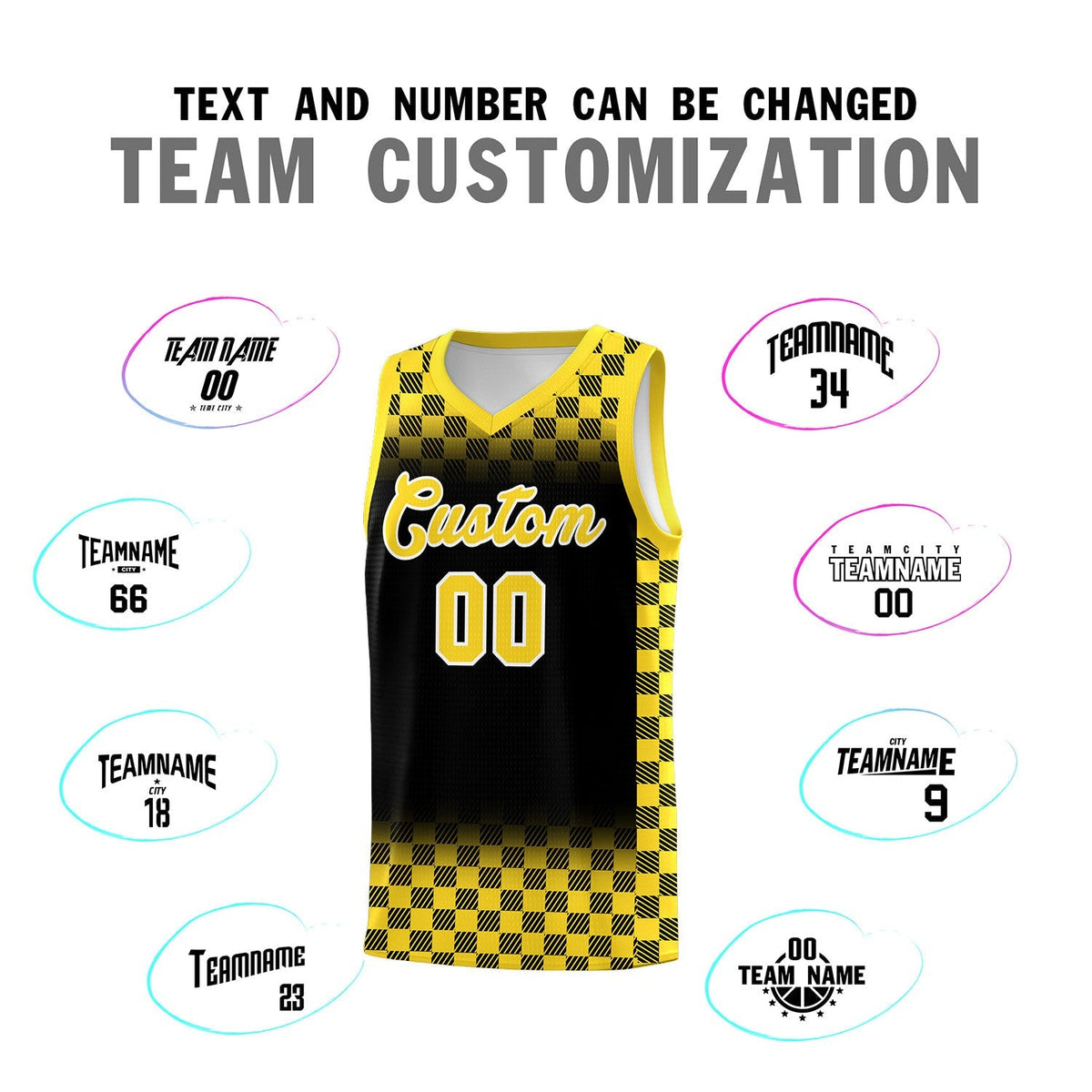 Custom Black Gold Classic Plaid Pattern Sports Uniform Basketball Jersey