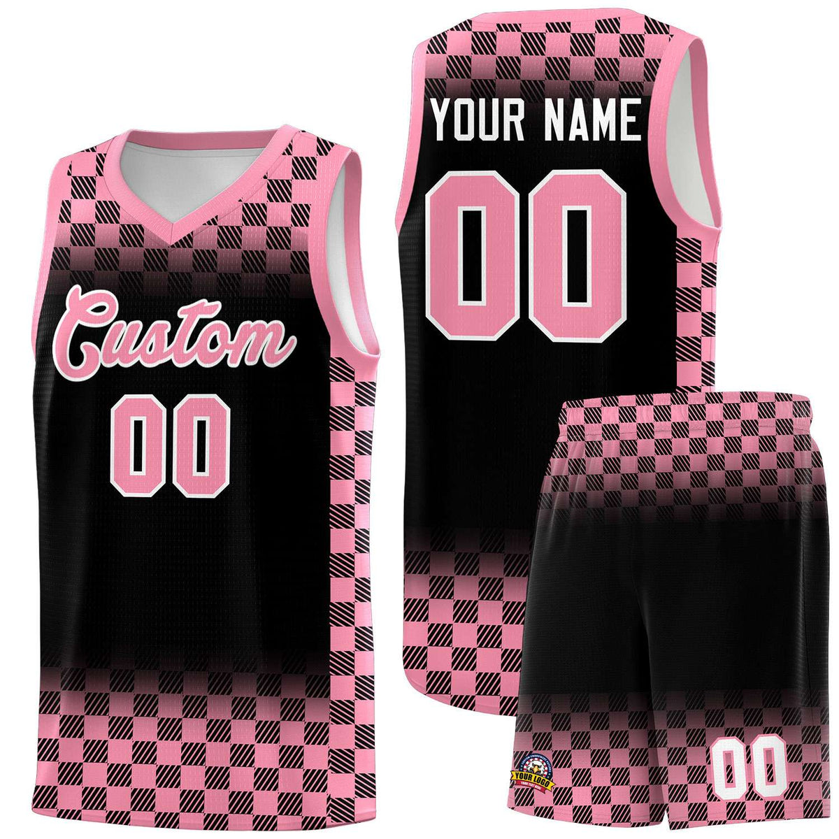 Custom Black Light Pink Classic Plaid Pattern Sports Uniform Basketball Jersey