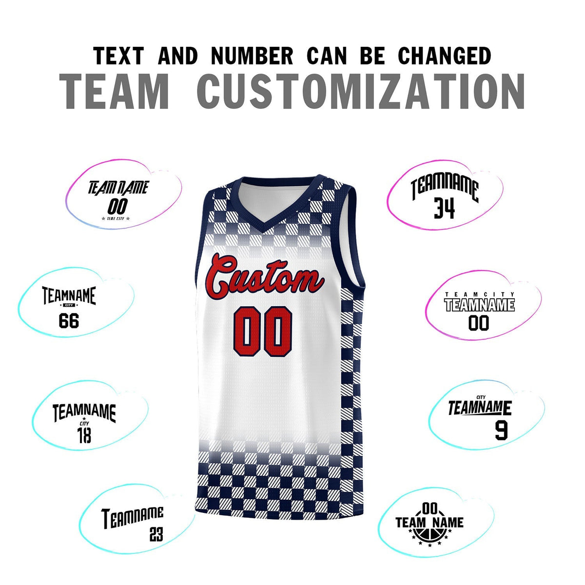 Custom White Navy Classic Plaid Pattern Sports Uniform Basketball Jersey