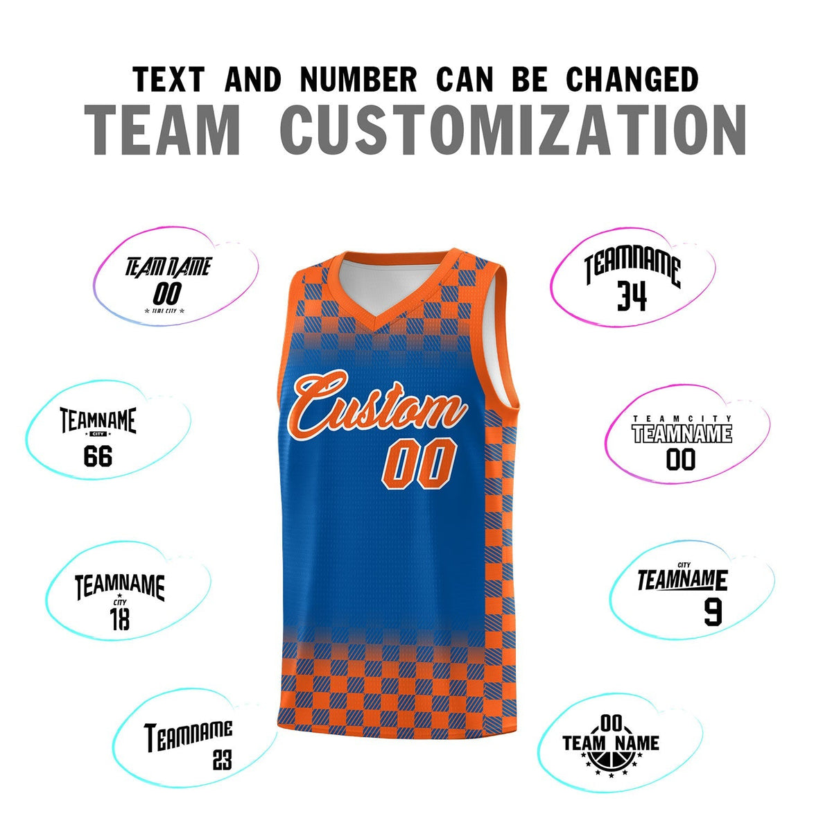 Custom Royal Orange Classic Plaid Pattern Sports Uniform Basketball Jersey