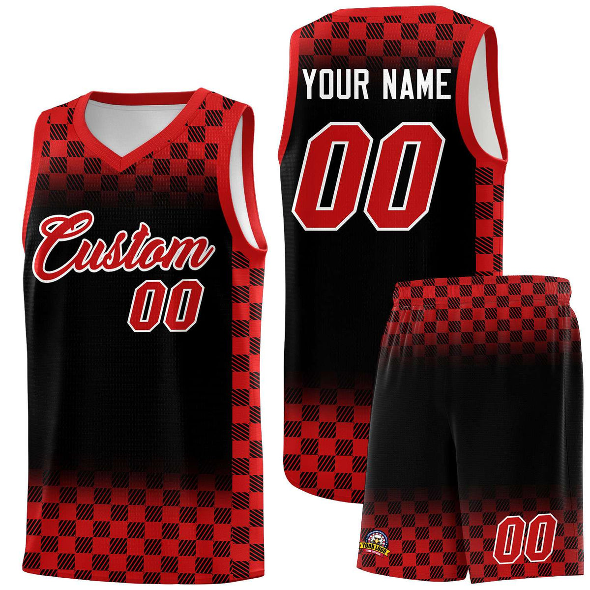 Custom Black Red Classic Plaid Pattern Sports Uniform Basketball Jersey