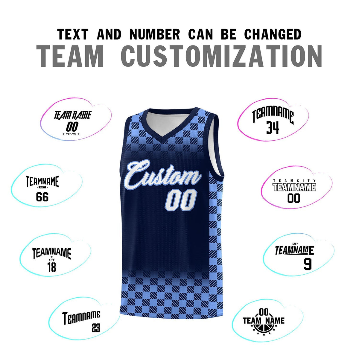 Custom Navy Light Blue Classic Plaid Pattern Sports Uniform Basketball Jersey