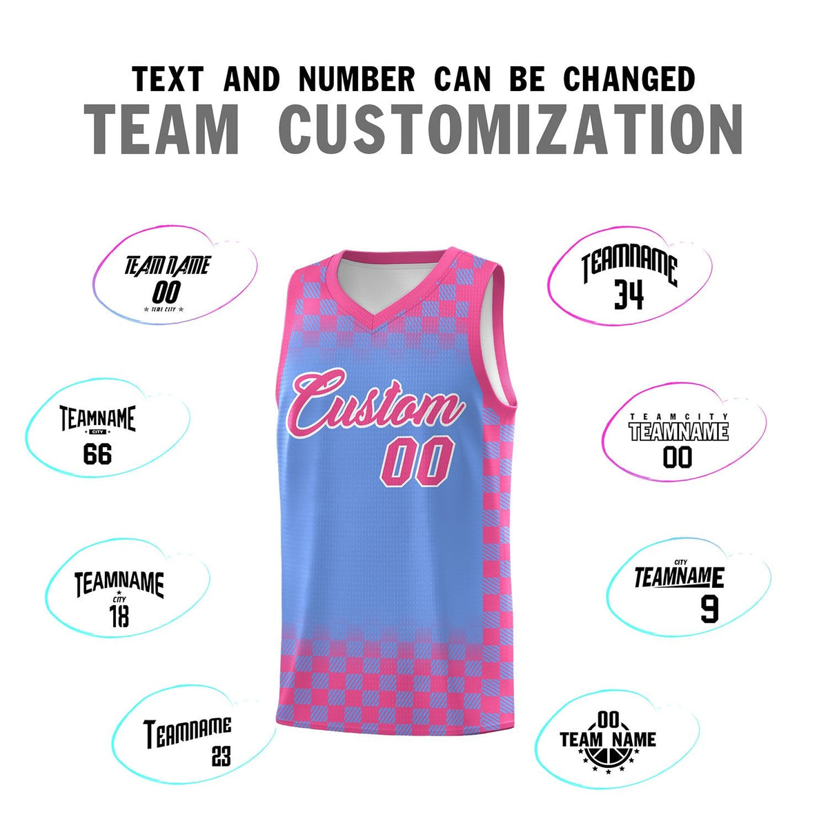 Custom Light Blue Pink Classic Plaid Pattern Sports Uniform Basketball Jersey