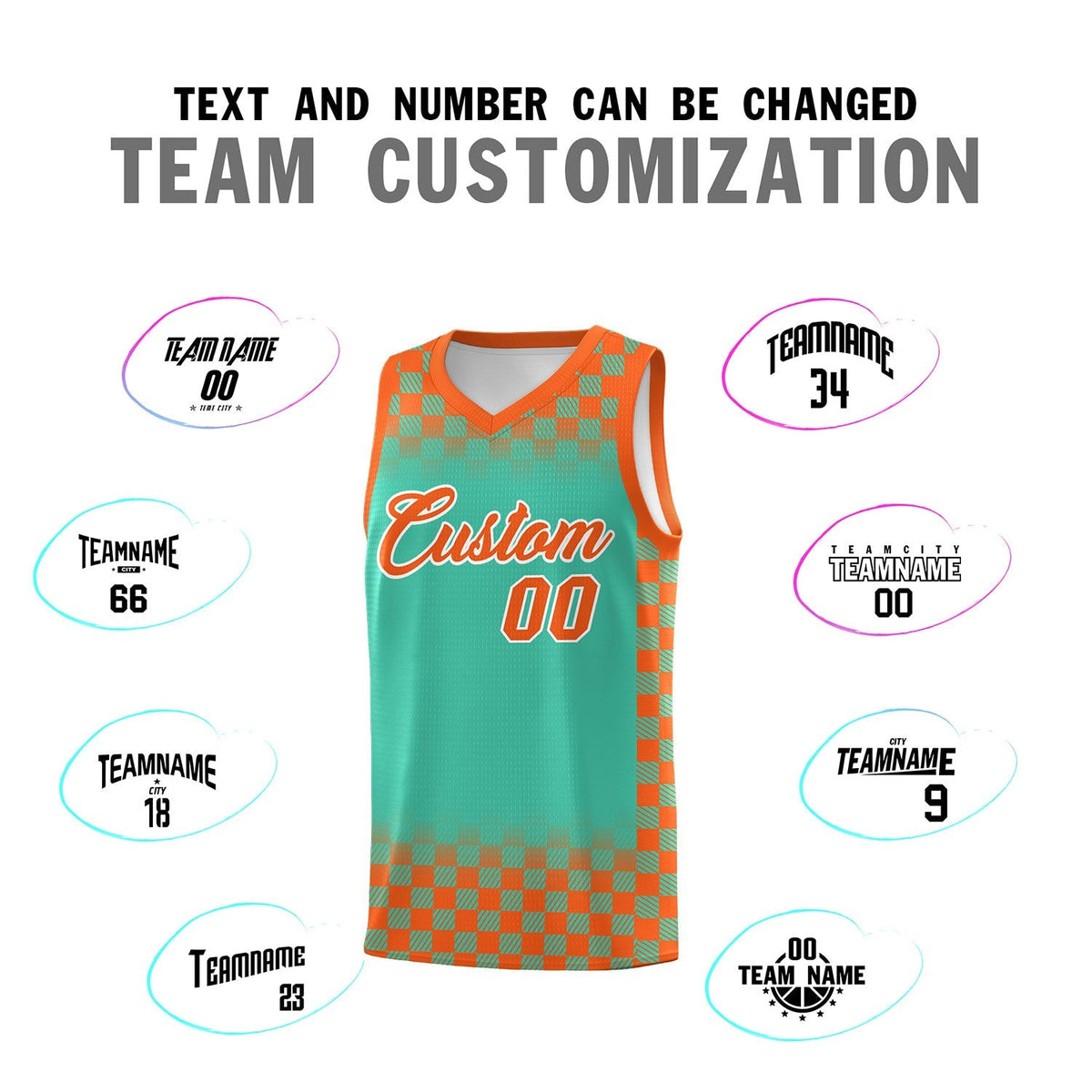 Custom Bright Green Orange Classic Plaid Pattern Sports Uniform Basketball Jersey