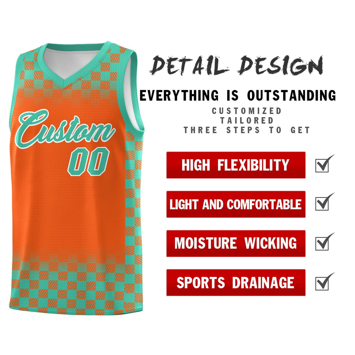 Custom Orange Bright Green Classic Plaid Pattern Sports Uniform Basketball Jersey