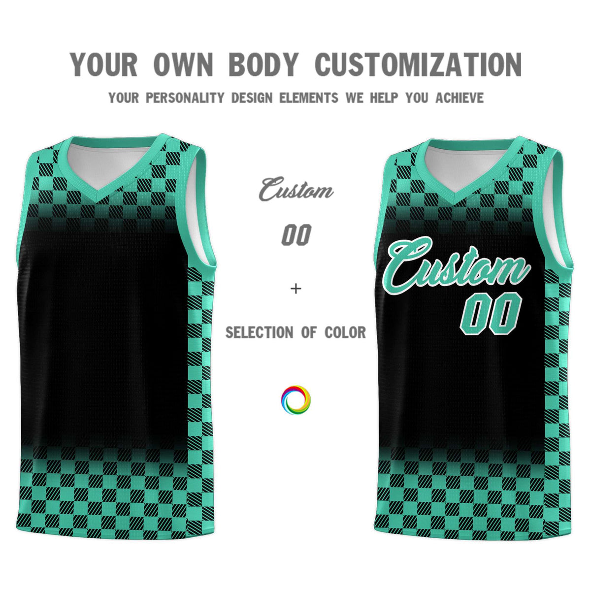 Custom Black Bright Green Classic Plaid Pattern Sports Uniform Basketball Jersey