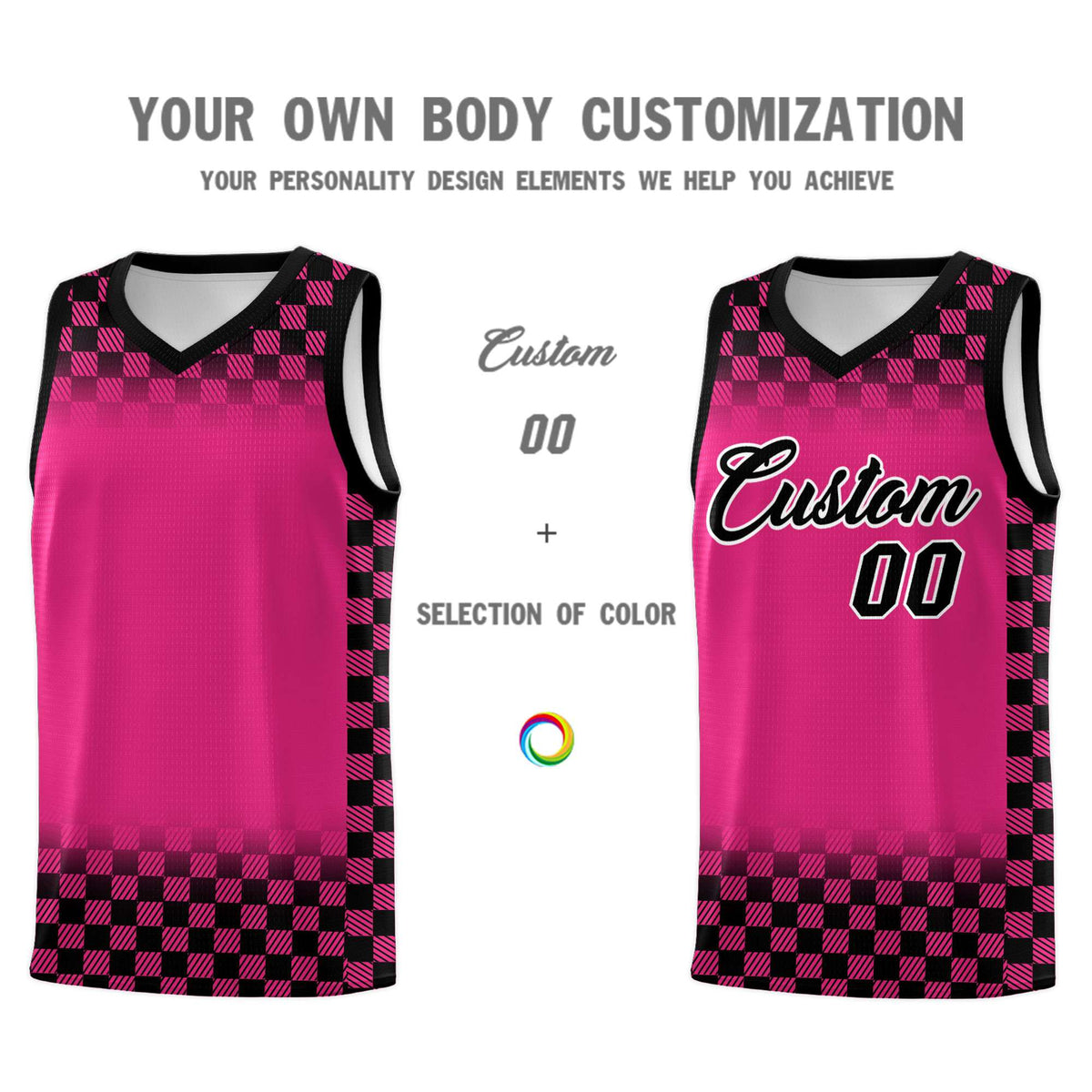 Custom Pink Black Classic Plaid Pattern Sports Uniform Basketball Jersey