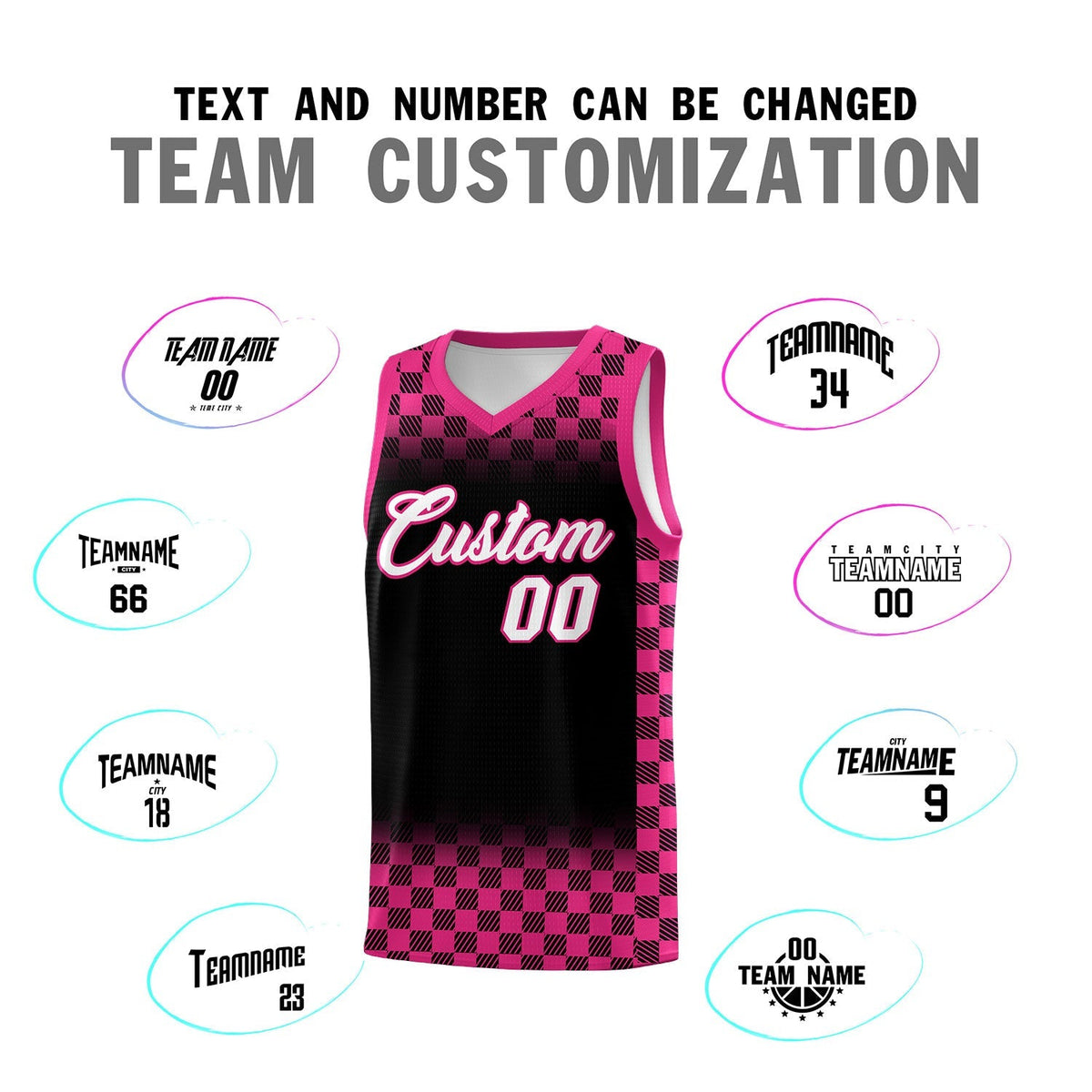 Custom Black Pink Classic Plaid Pattern Sports Uniform Basketball Jersey