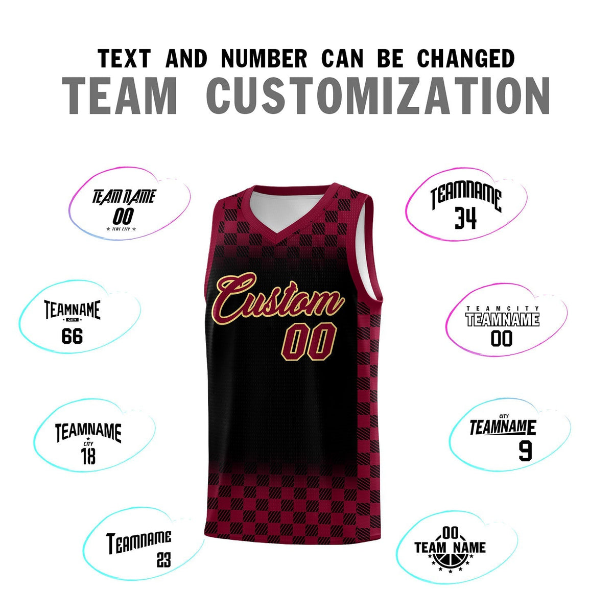 Custom Black Crimson Classic Plaid Pattern Sports Uniform Basketball Jersey