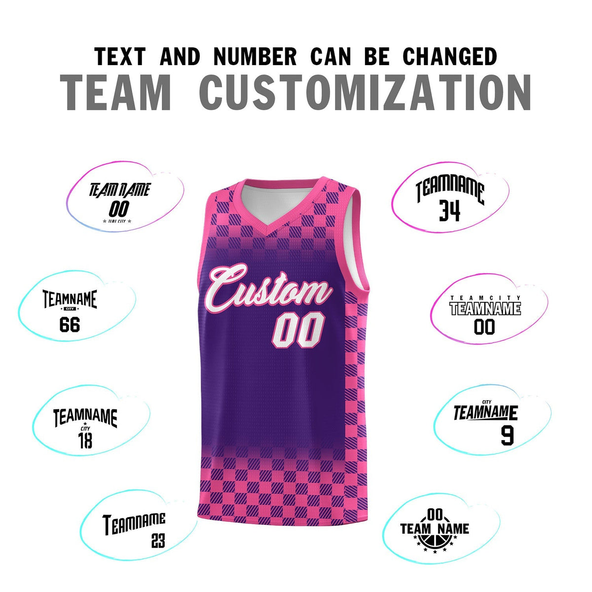 Custom Purple Pink Classic Plaid Pattern Sports Uniform Basketball Jersey