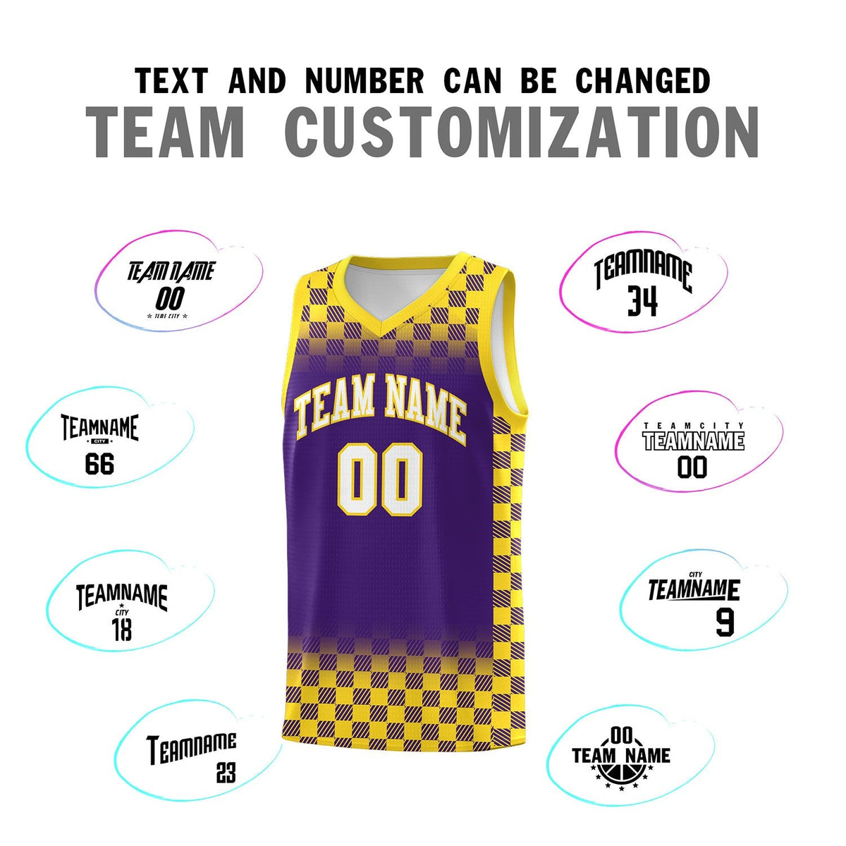 Custom Purple Gold Classic Plaid Pattern Sports Uniform Basketball Jersey