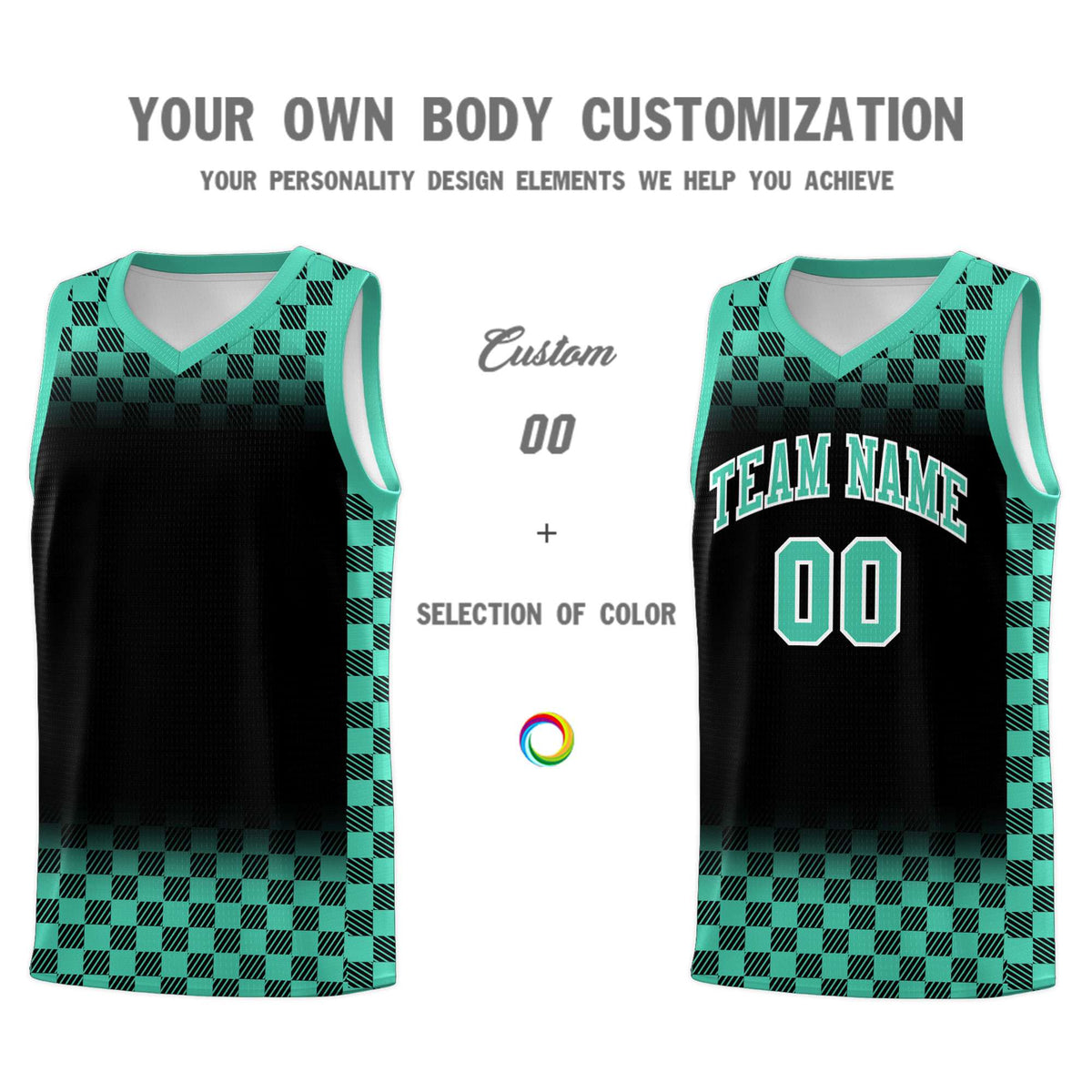 Custom Black Bright Green Classic Plaid Pattern Sports Uniform Basketball Jersey