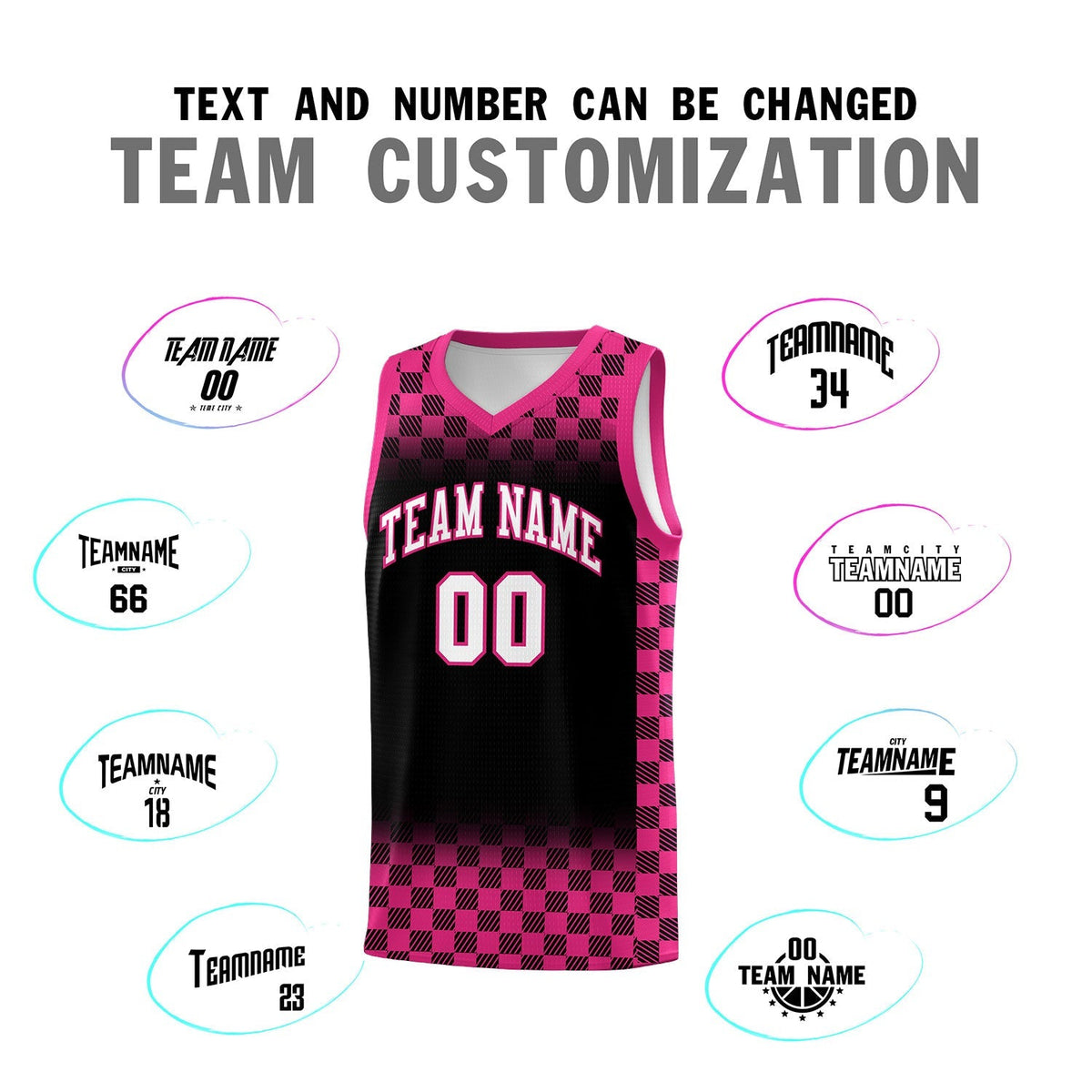 Custom Black Pink Classic Plaid Pattern Sports Uniform Basketball Jersey