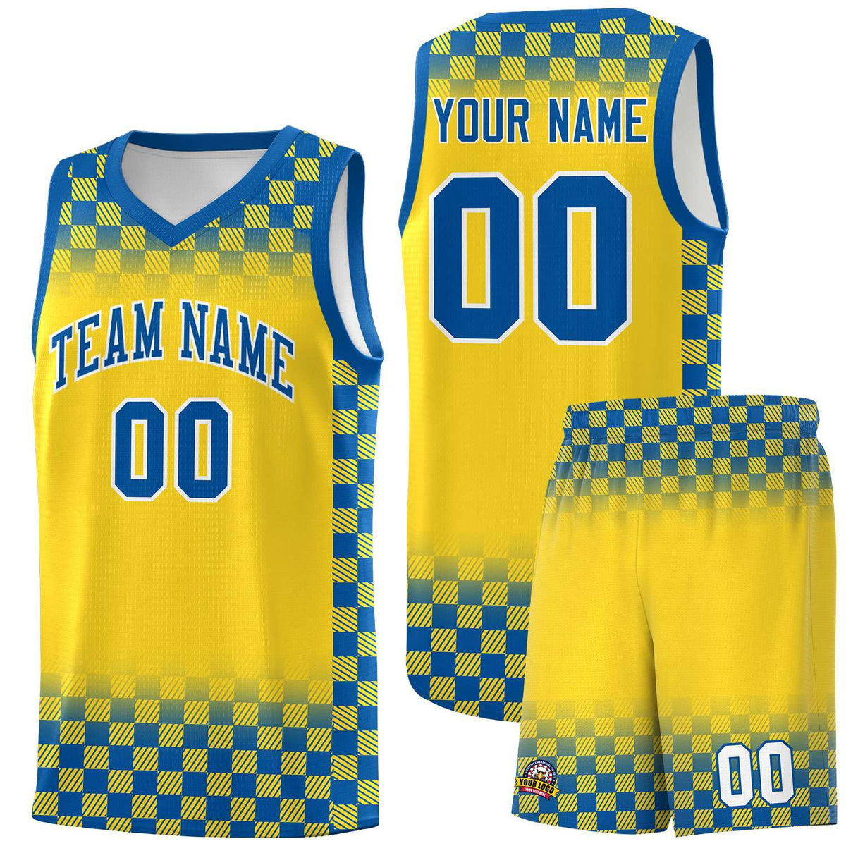 Custom Gold Royal Classic Plaid Pattern Sports Uniform Basketball Jersey