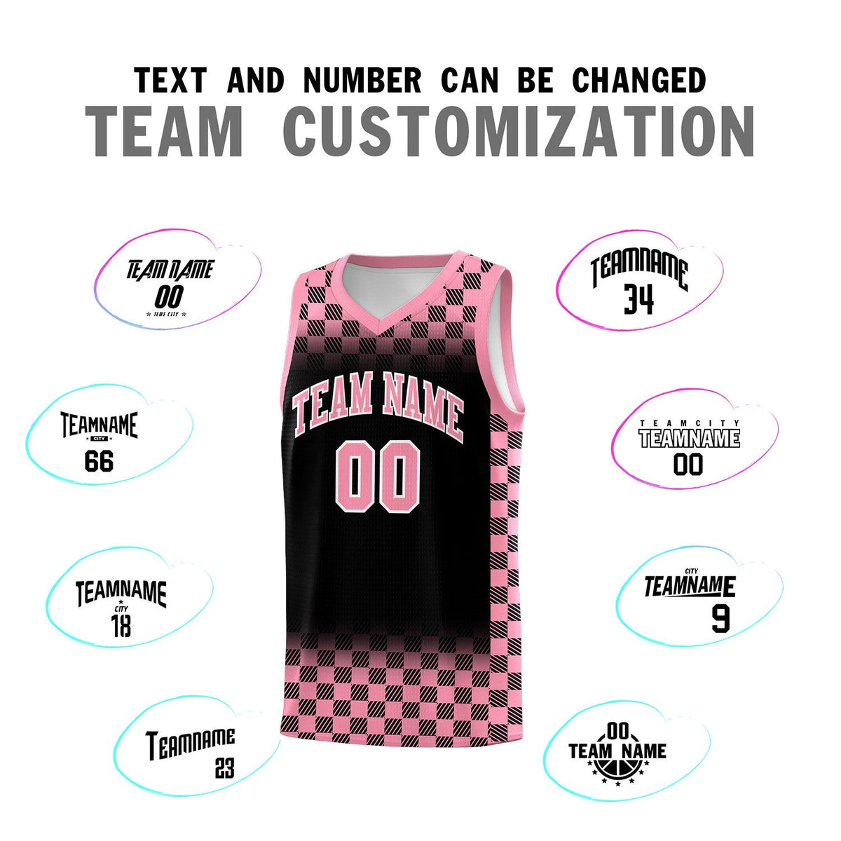 Custom Black Light Pink Classic Plaid Pattern Sports Uniform Basketball Jersey